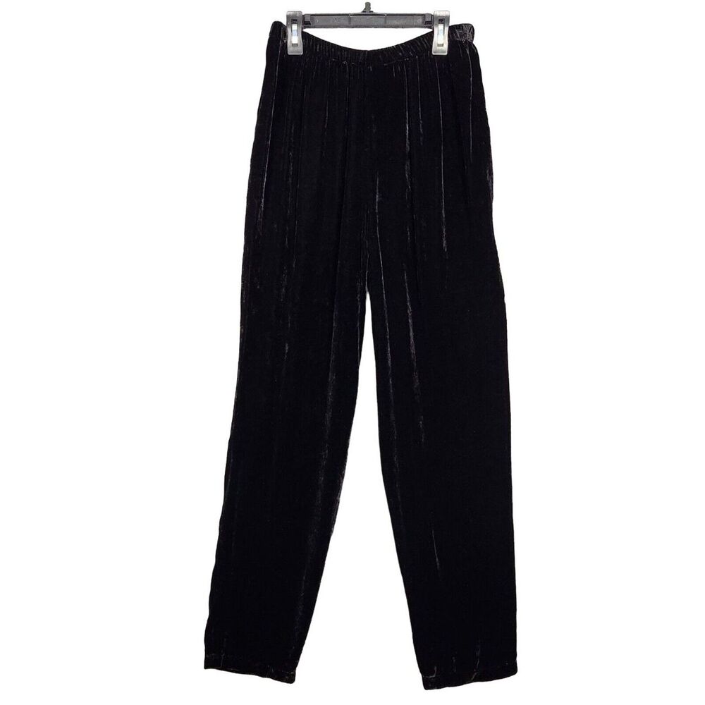 Vintage EILEEN FISHER Black Silk Blend Elastic Pull On Velvet Pants SIZE LARGE